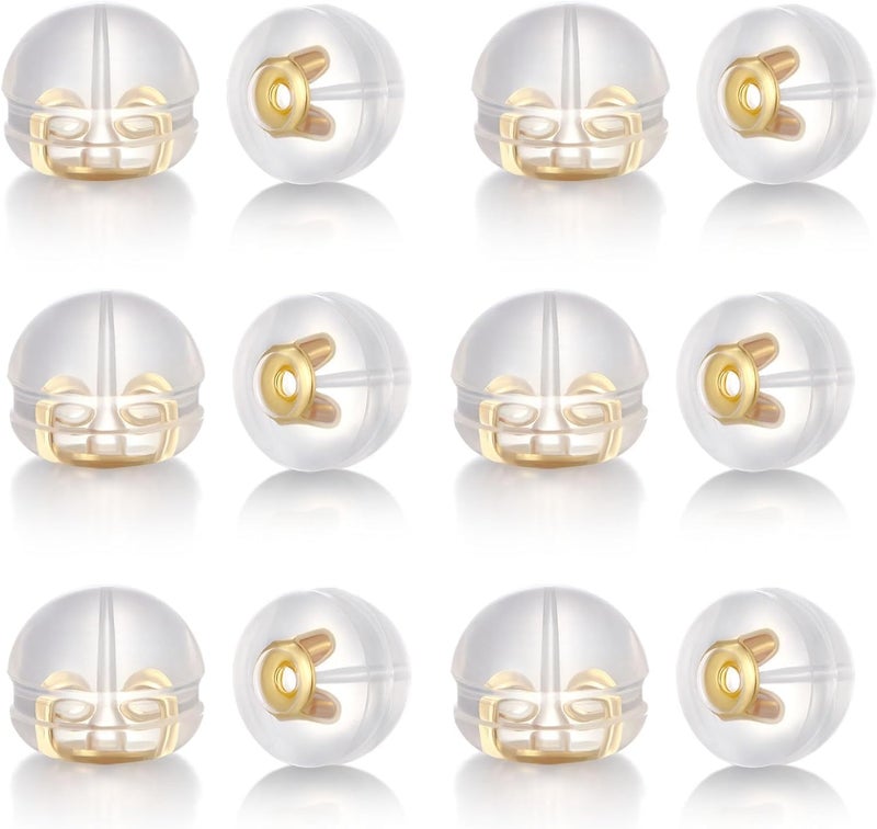 DELECOE 12 PCS White Gold Soft Silicone Earring Backs for Studs,Hypoallergenic Earring Backs Replacements for Studs Earring Hoops Fish Hook Gold Color - Image 1